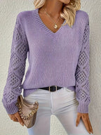Blanca | Jersey Fino de Punto Mujer Escote V Manga Calada