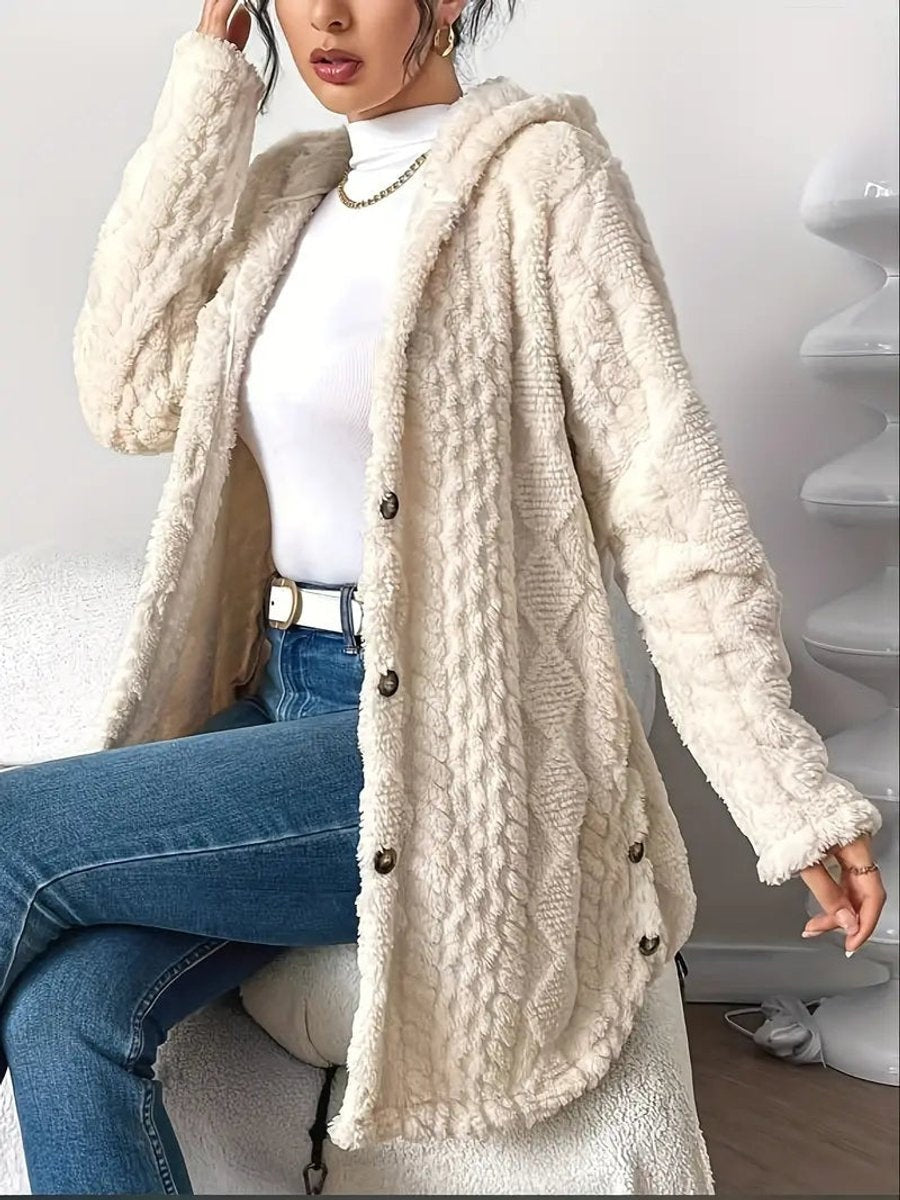 Sara | Forro Polar con Capucha Mujer Oversize Botones