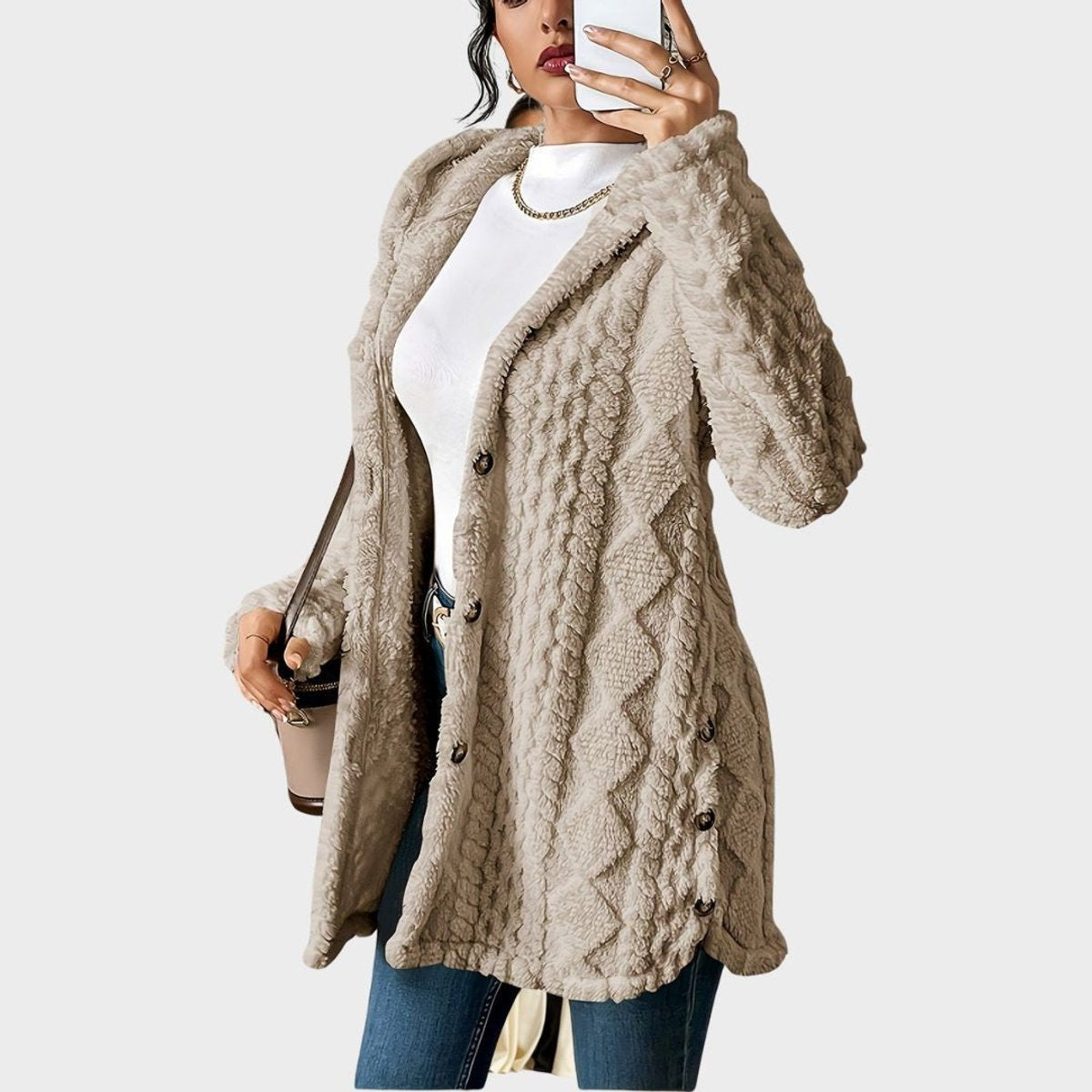 Sara | Forro Polar con Capucha Mujer Oversize Botones
