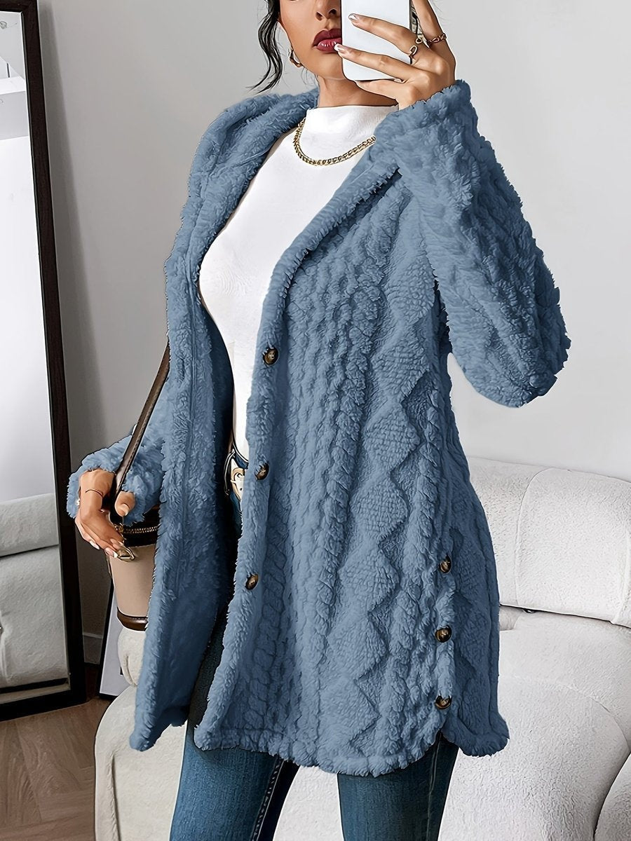 Sara | Forro Polar con Capucha Mujer Oversize Botones