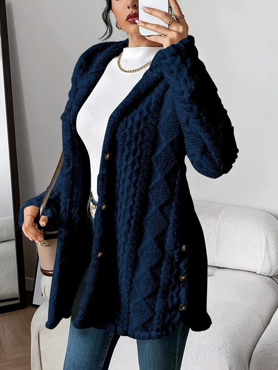 Sara | Forro Polar con Capucha Mujer Oversize Botones