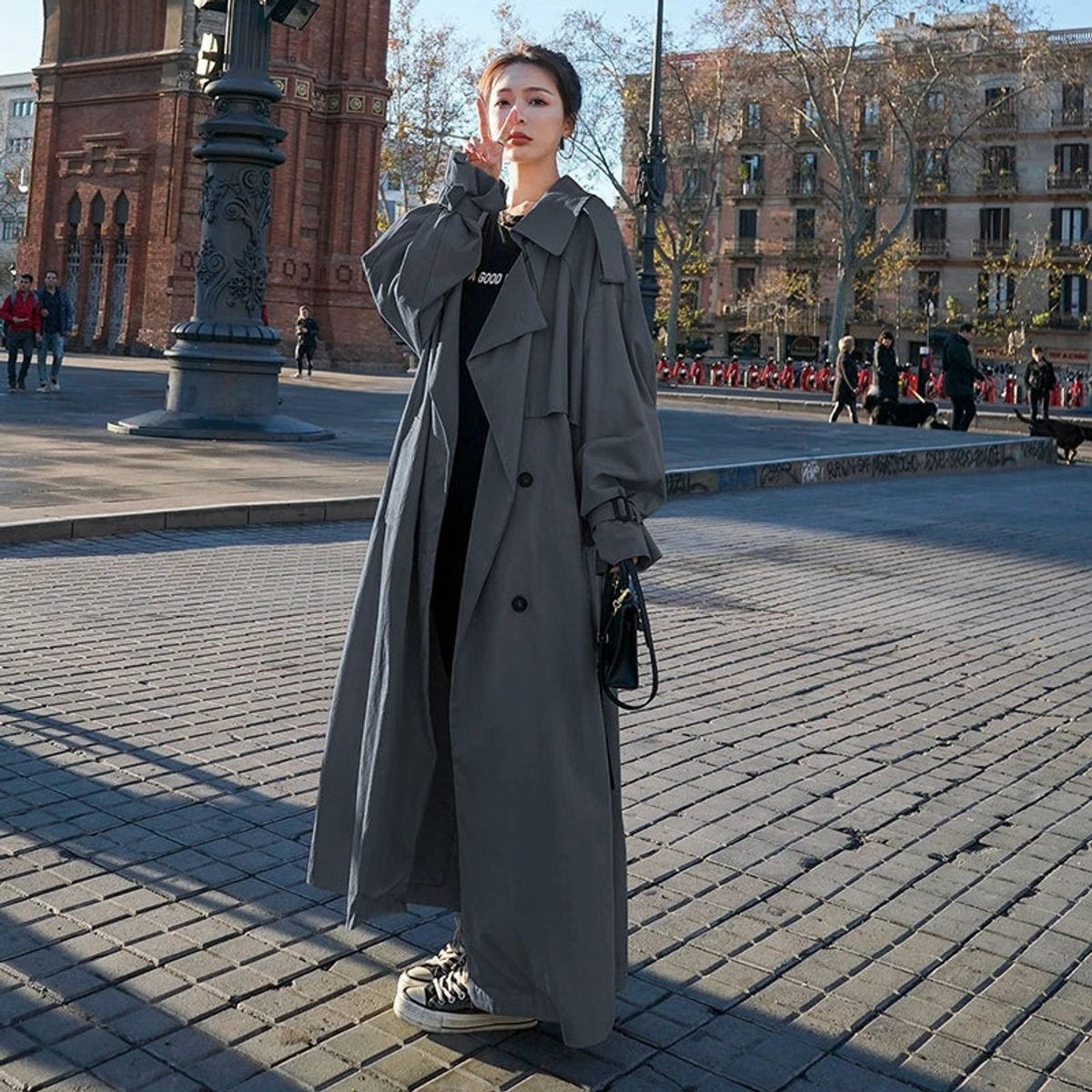 Leyre | Gabardina Larga Oversize Mujer Doble Botonadura con Cinturón