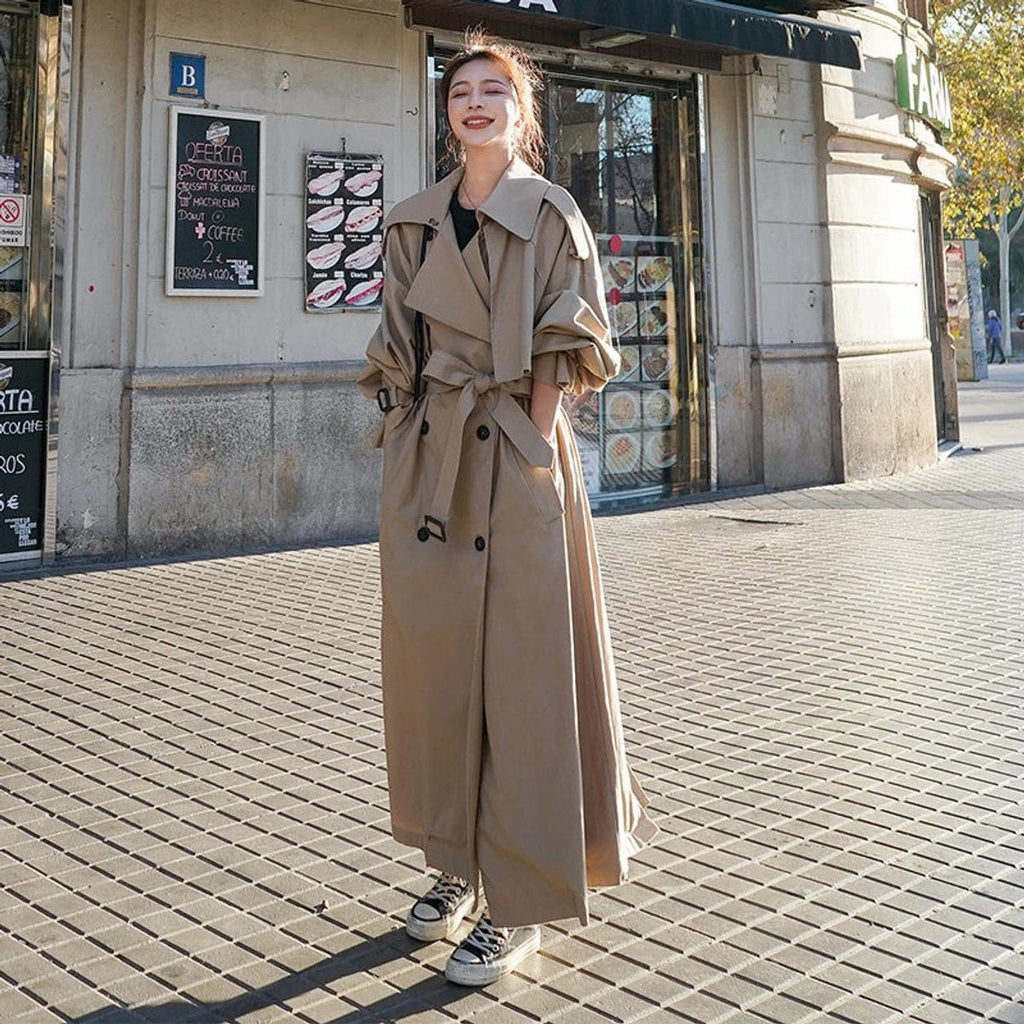 Leyre | Gabardina Larga Oversize Mujer Doble Botonadura con Cinturón