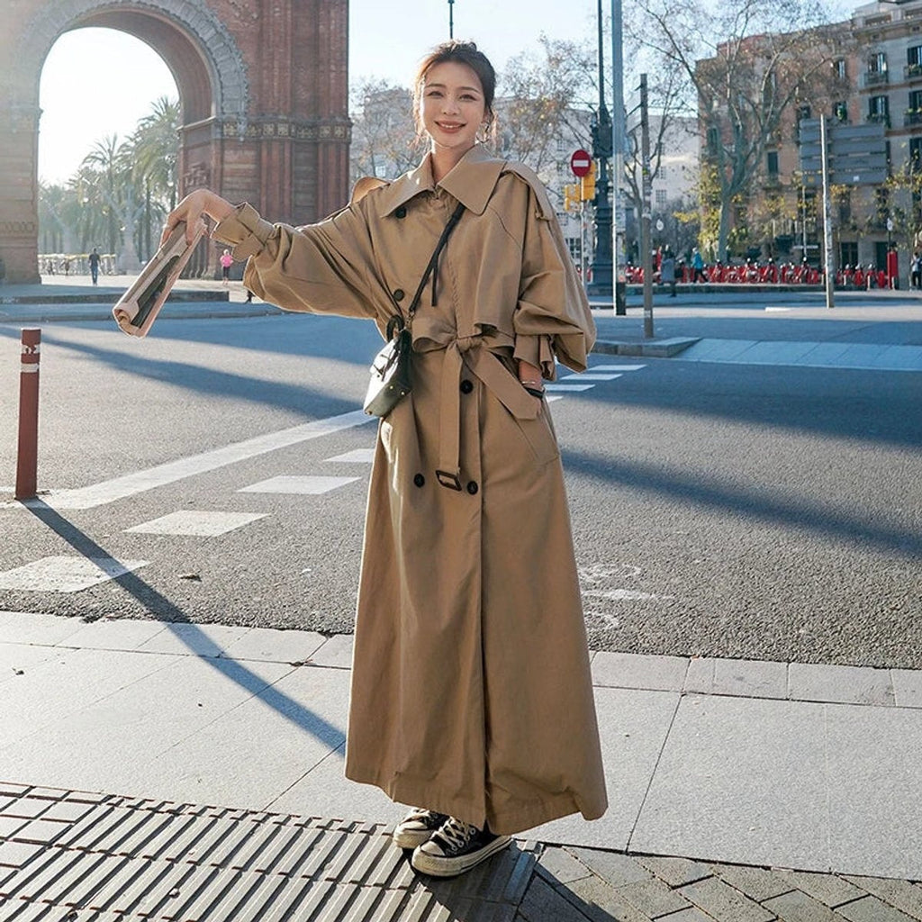 Leyre | Gabardina Larga Oversize Mujer Doble Botonadura con Cinturón