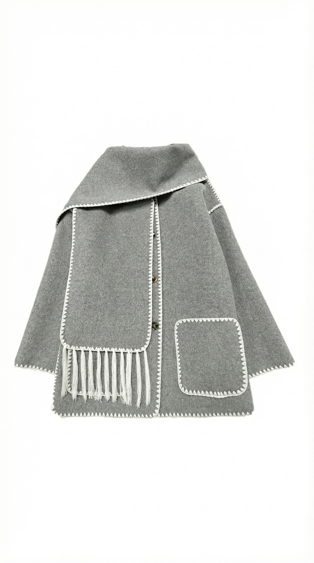 Catherine – Chaqueta Gris Humo con Bufanda a Contraste
