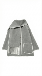 Catherine – Chaqueta Gris Humo con Bufanda a Contraste