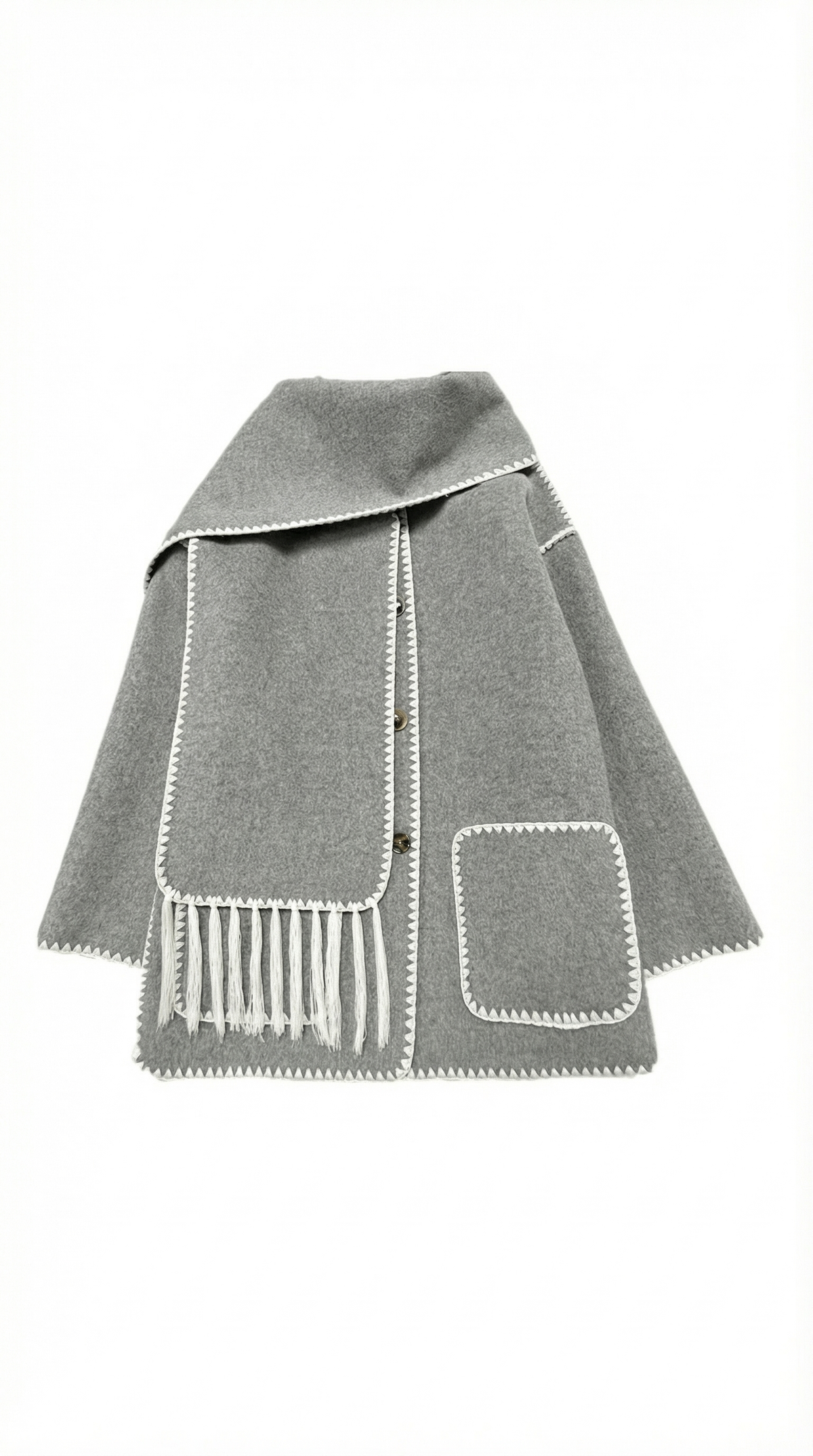 Catherine – Chaqueta Gris Humo con Bufanda a Contraste