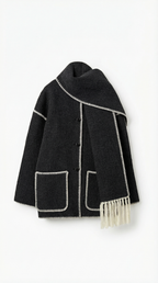 Catherine – Chaqueta Gris Humo con Bufanda a Contraste