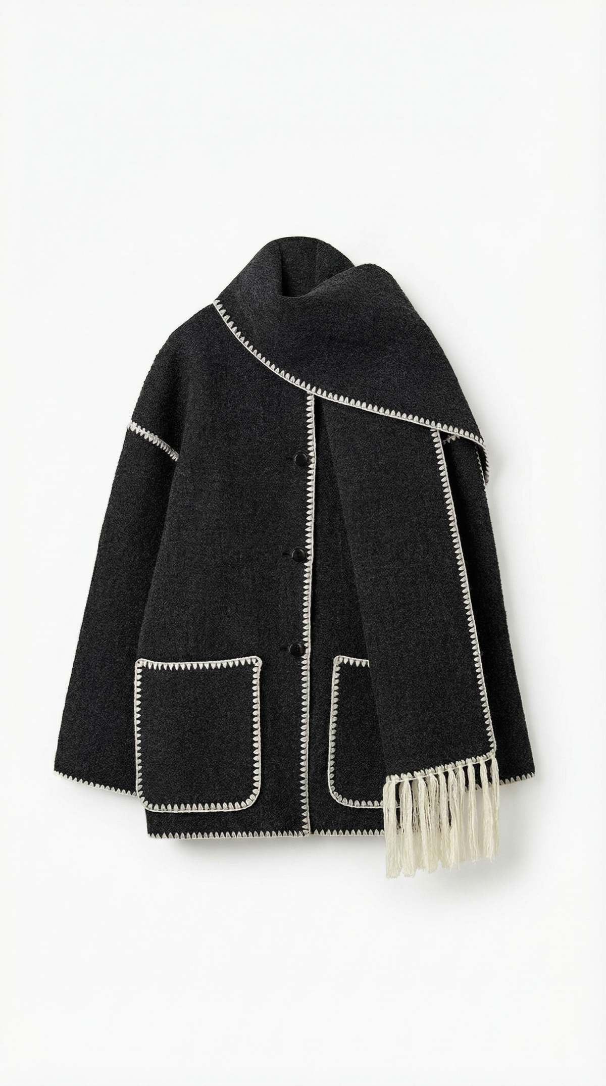 Catherine – Chaqueta Gris Humo con Bufanda a Contraste