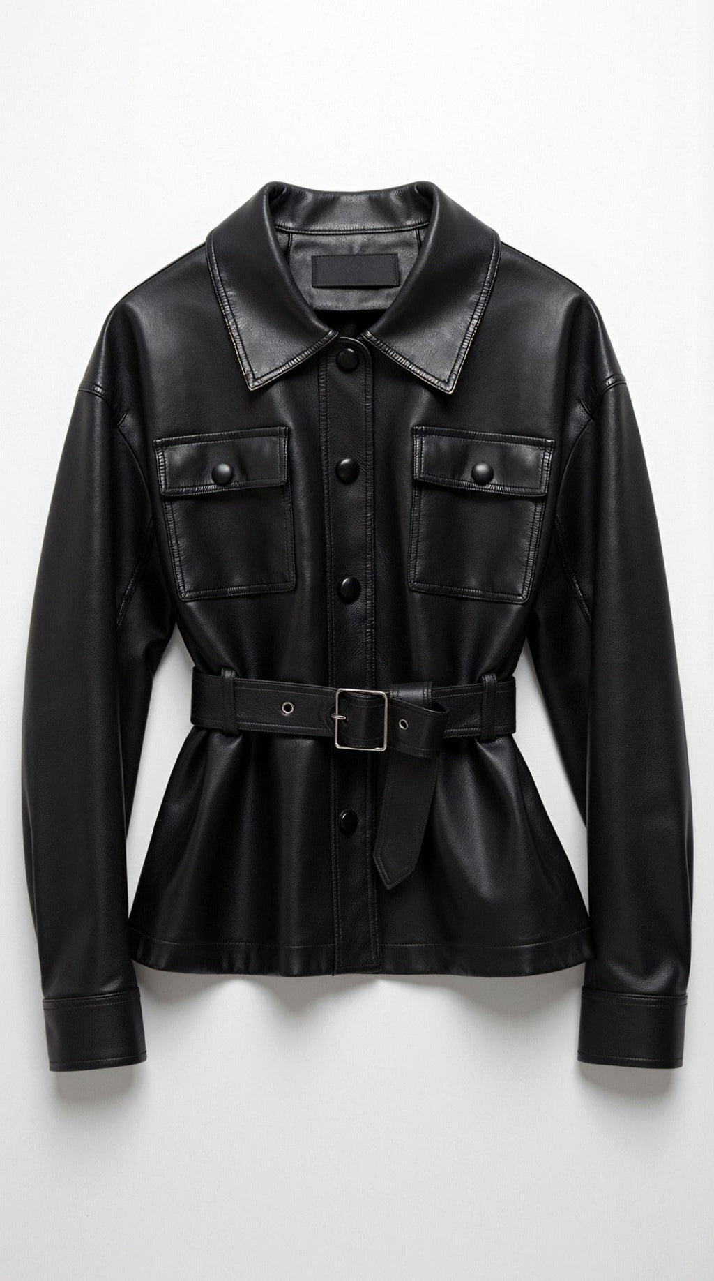 Christina – Chaqueta de PU Negra con Cinturón