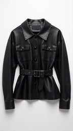Christina – Chaqueta de PU Negra con Cinturón