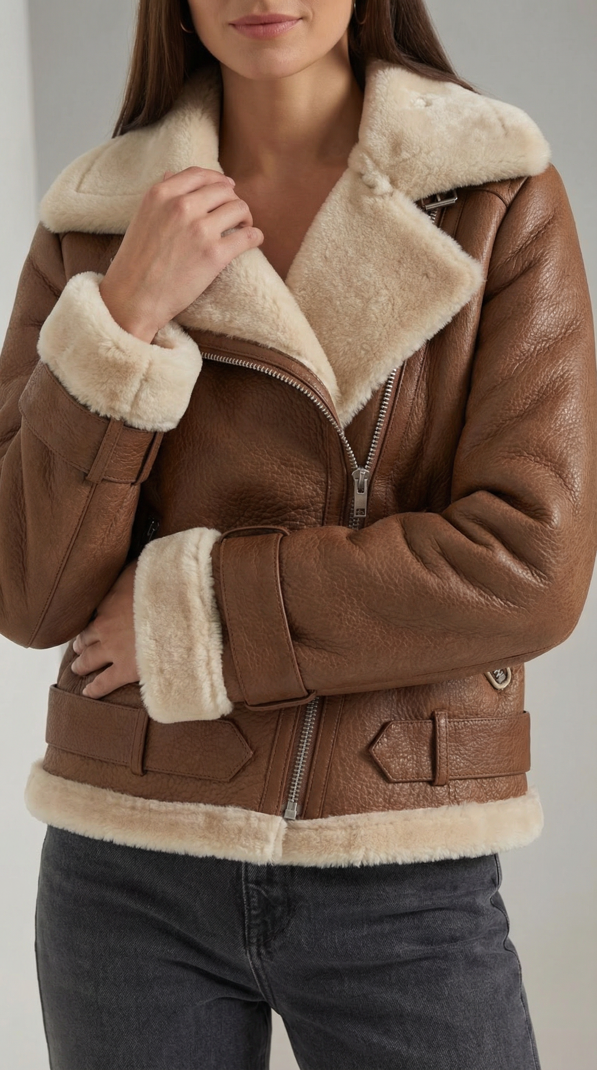 Christine – Chaqueta Polar Negra con Cinturón