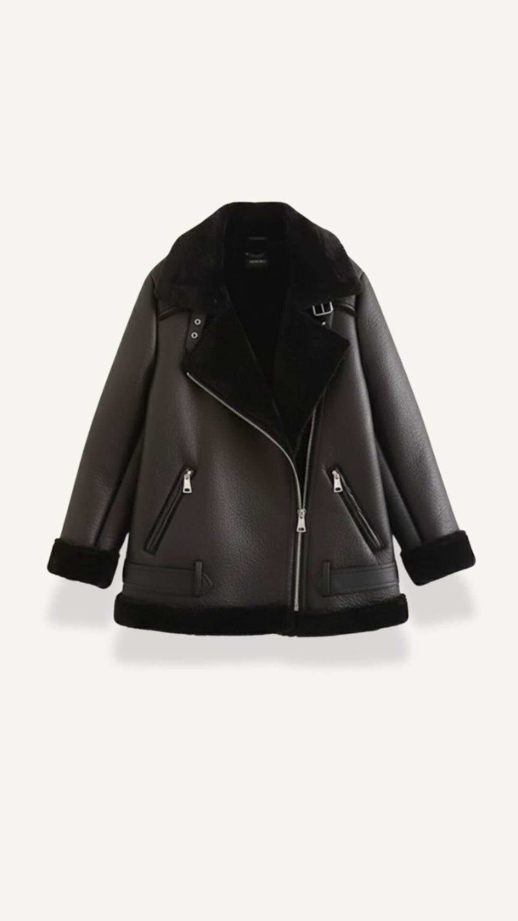 Christine – Chaqueta Polar Negra con Cinturón
