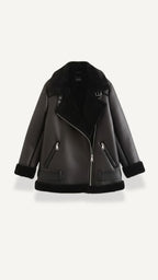 Christine – Chaqueta Polar Negra con Cinturón