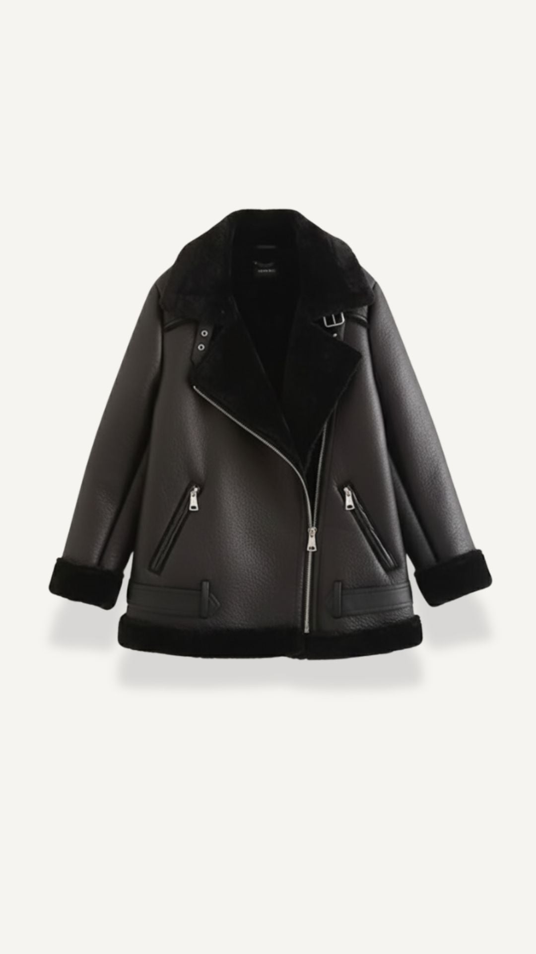 Christine – Chaqueta Polar Negra con Cinturón