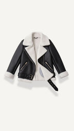 Christine – Chaqueta Polar Negra con Cinturón