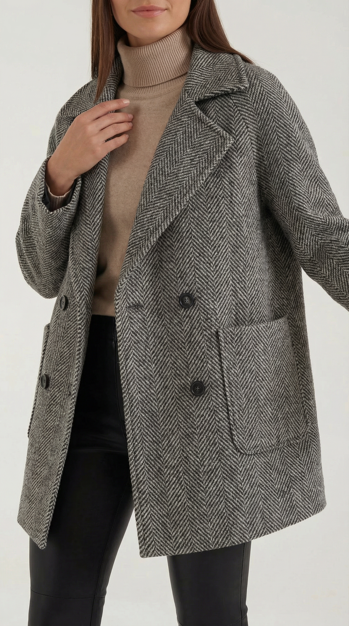 Dana – Abrigo de Invierno Gris Espiga a Medida