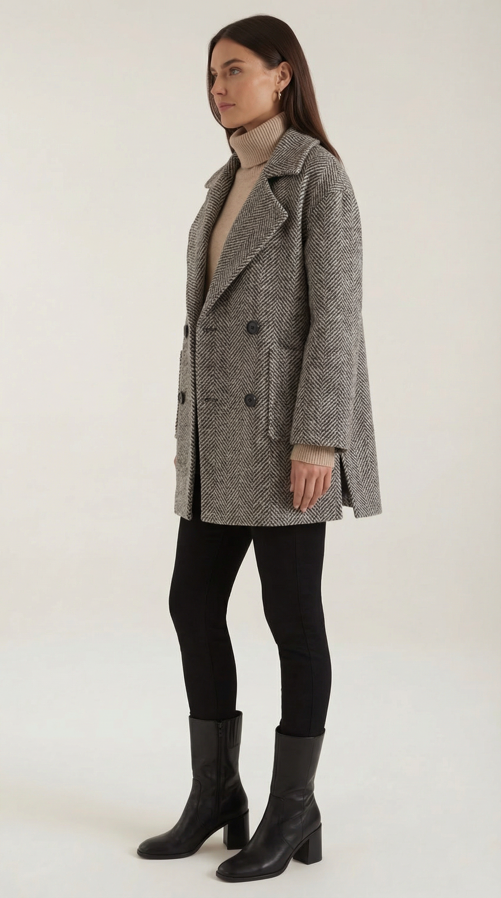 Dana – Abrigo de Invierno Gris Espiga a Medida