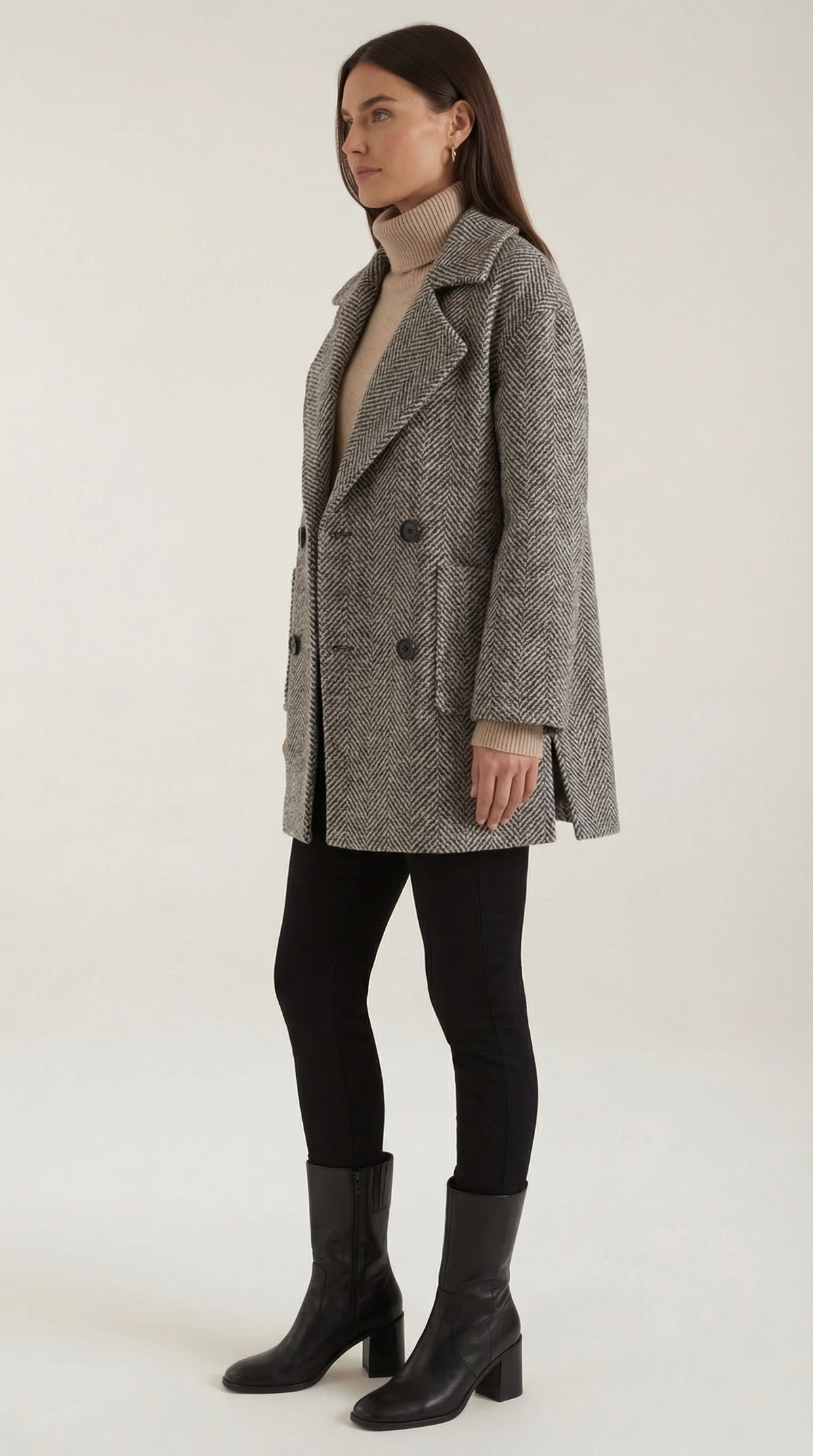 Dana – Abrigo de Invierno Gris Espiga a Medida