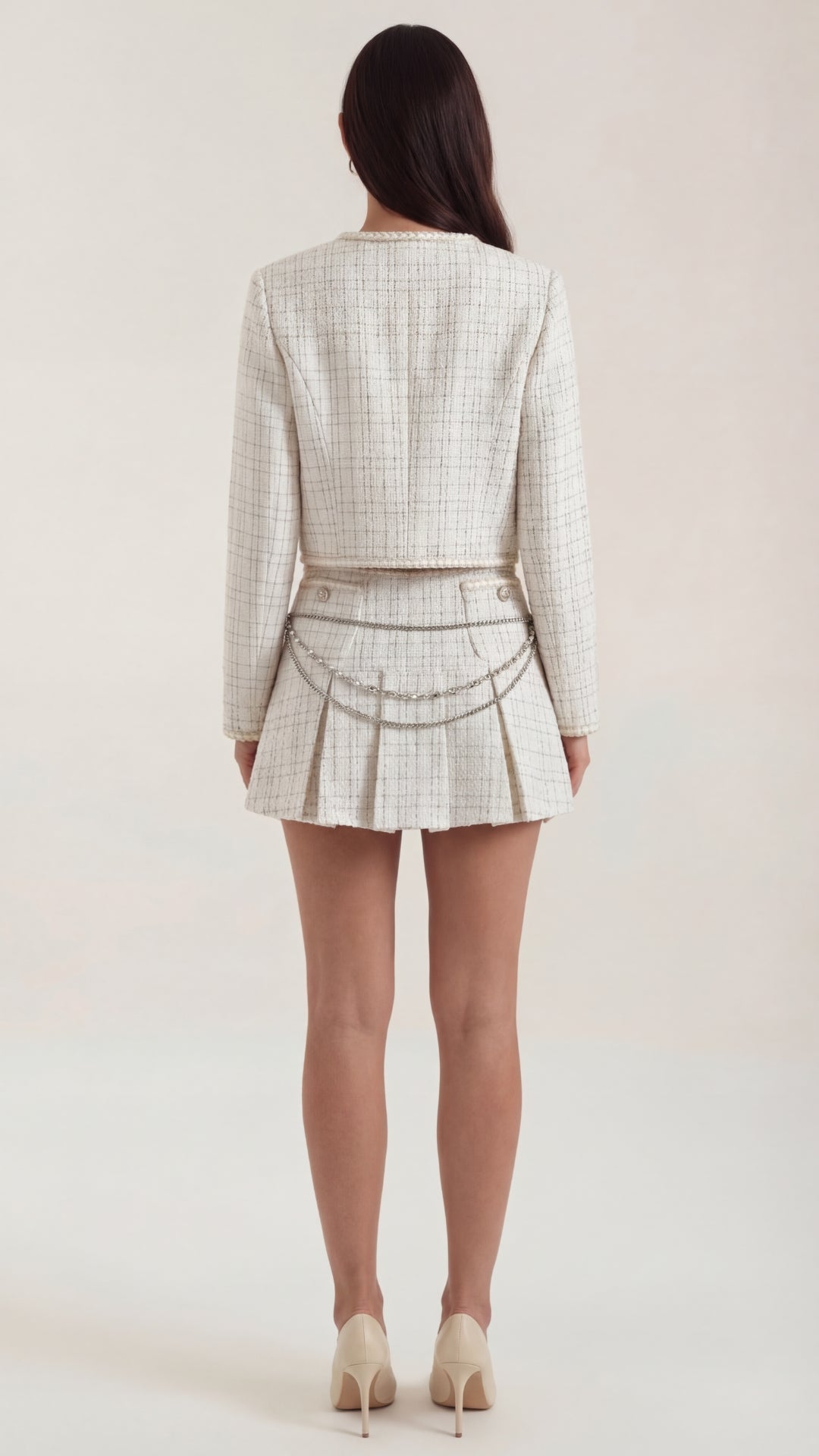 Doris – Conjunto de Tweed Crema con Falda