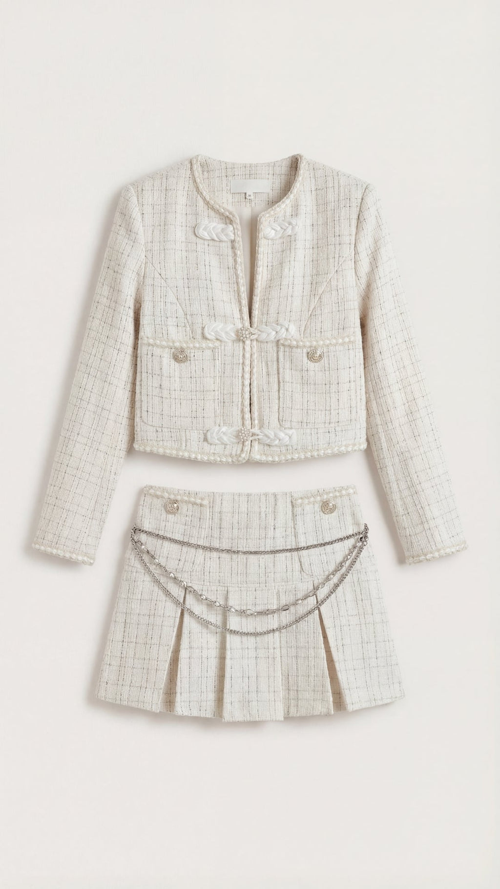 Doris – Conjunto de Tweed Crema con Falda