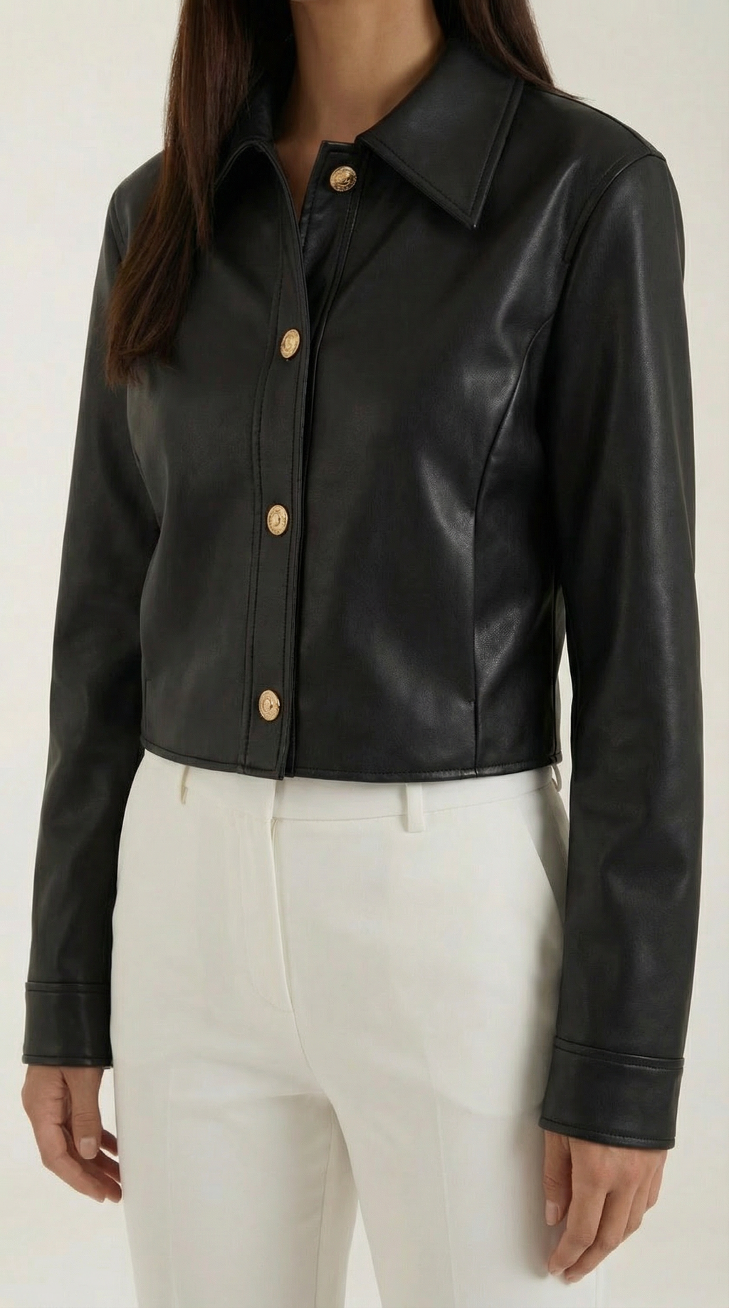Heather – Cazadora Cropped de Cuero Sintético Negra