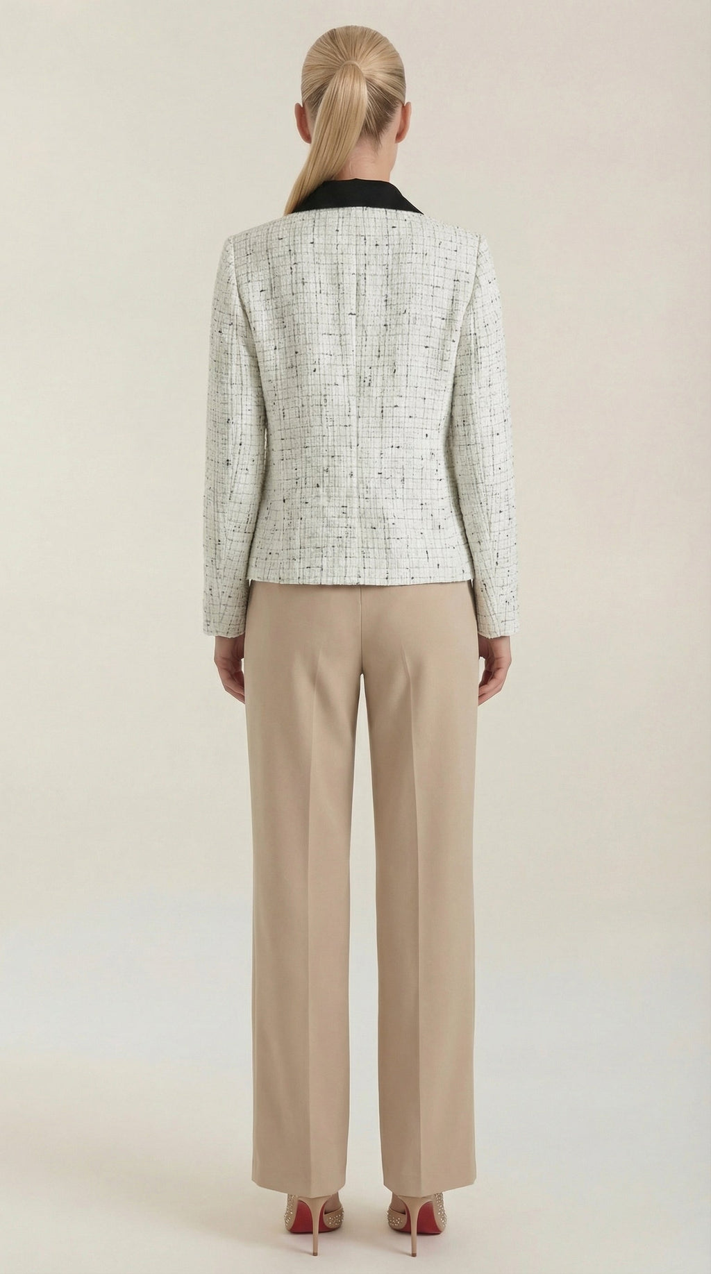 Heidi – Chaqueta de Tweed Blanca con Cuello a Contraste