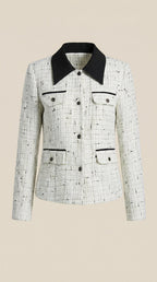 Heidi – Chaqueta de Tweed Blanca con Cuello a Contraste