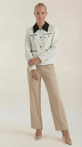 Heidi – Chaqueta de Tweed Blanca con Cuello a Contraste