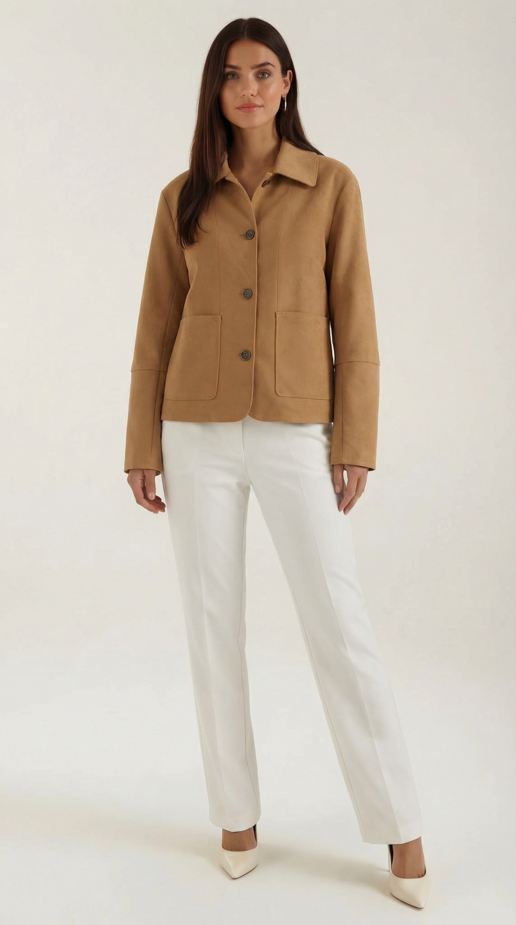 Julie – Chaqueta Suave Camel con Botones