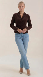 Natasha – Chaqueta de Terciopelo Marrón con Botones