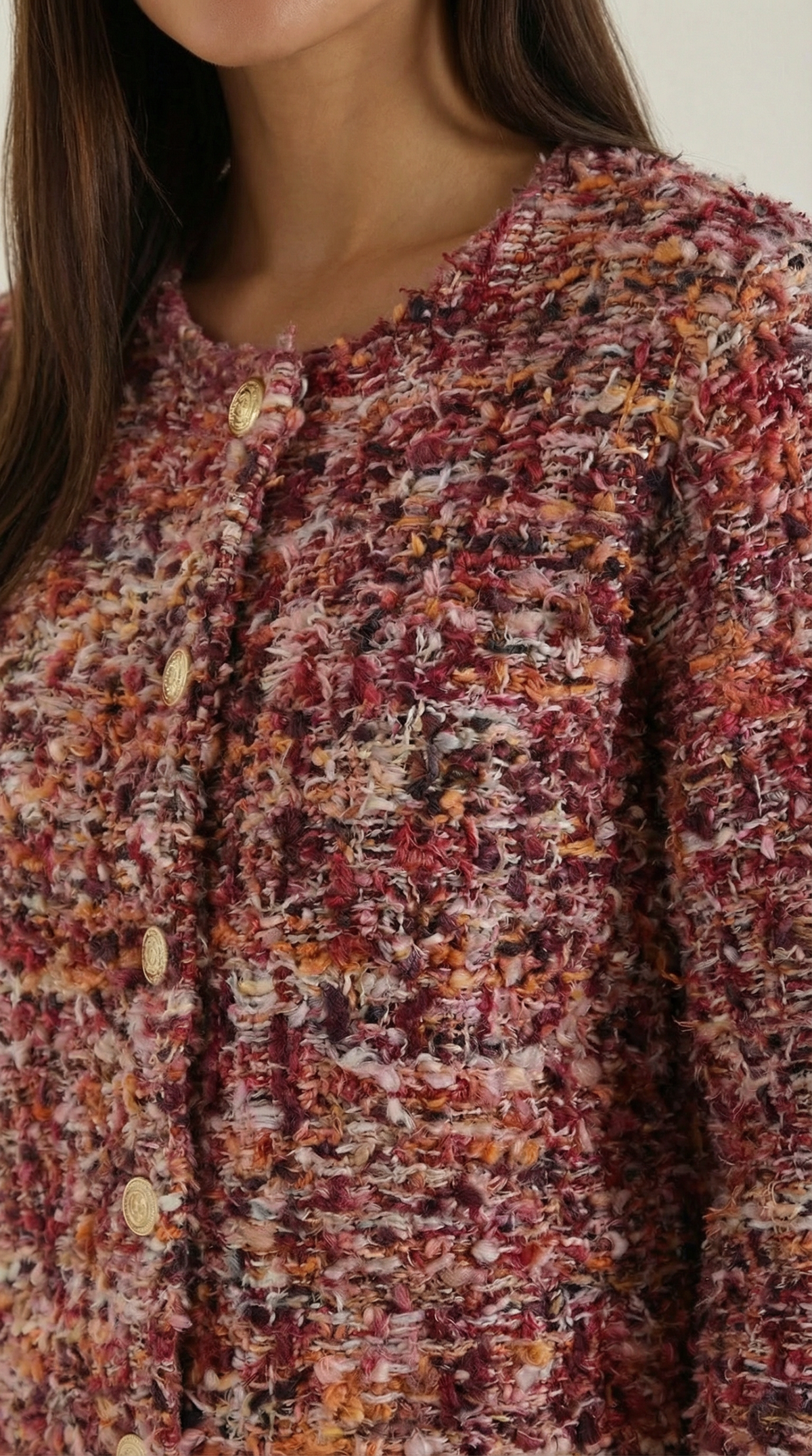 Rosaria – Chaqueta de Punto Bouclé Burdeos
