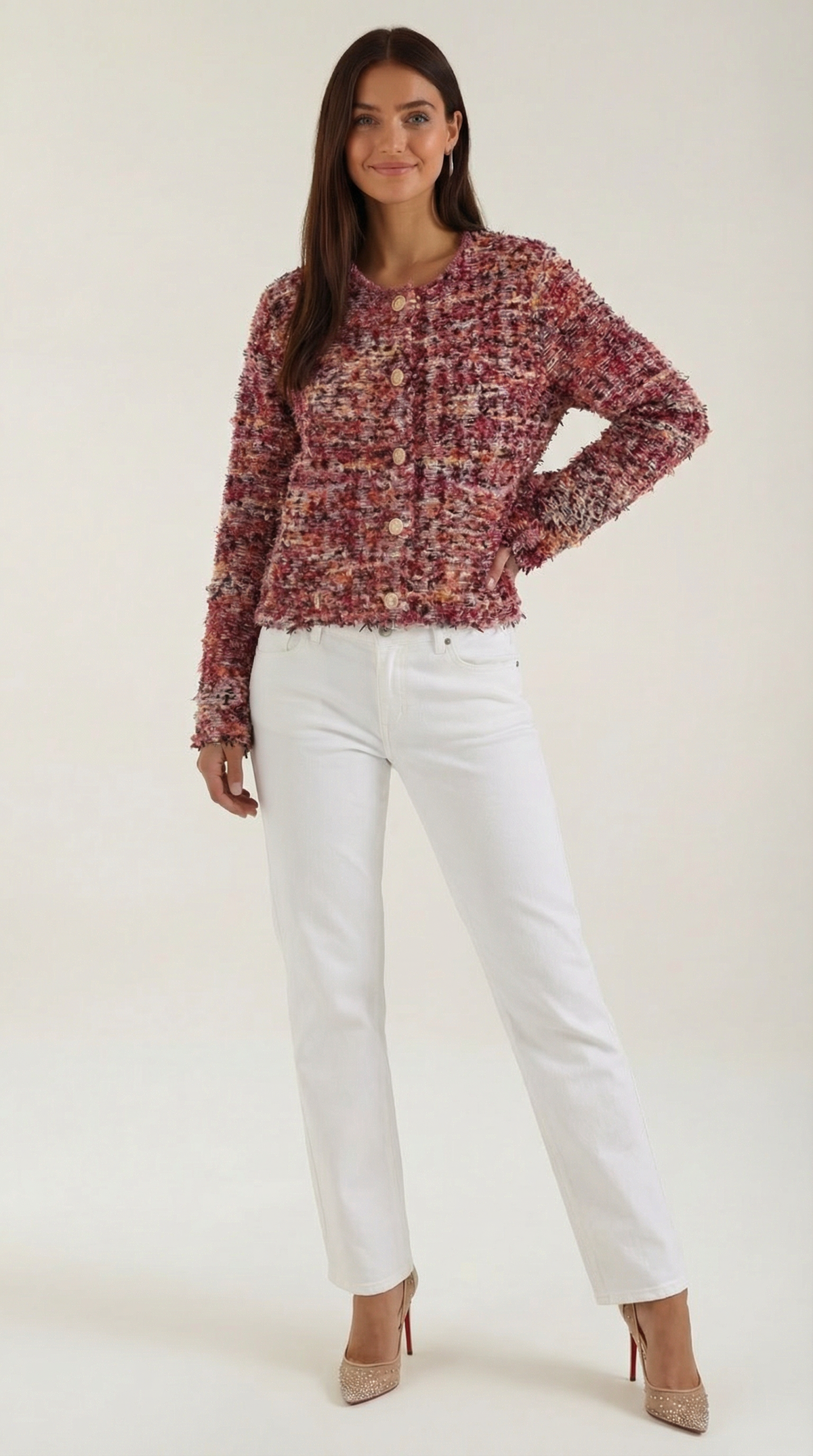 Rosaria – Chaqueta de Punto Bouclé Burdeos
