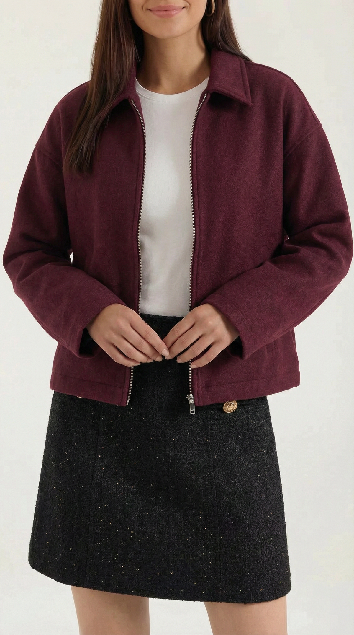 Teresa – Chaqueta Marrón con Cierre de Cremallera