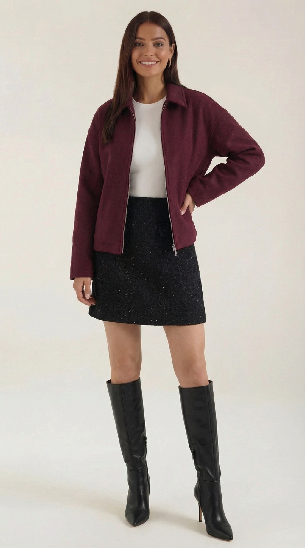 Teresa – Chaqueta Marrón con Cierre de Cremallera