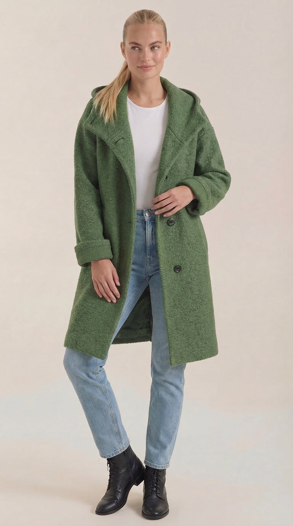 Meredith – Abrigo Largo Verde con Capucha