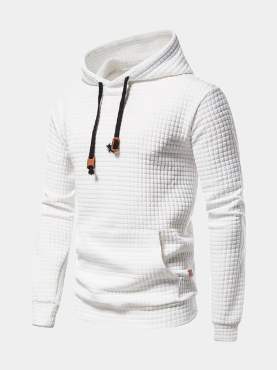 Álvaro | Sudadera con Capucha Hombre Textura Cuadros Bolsillo Canguro