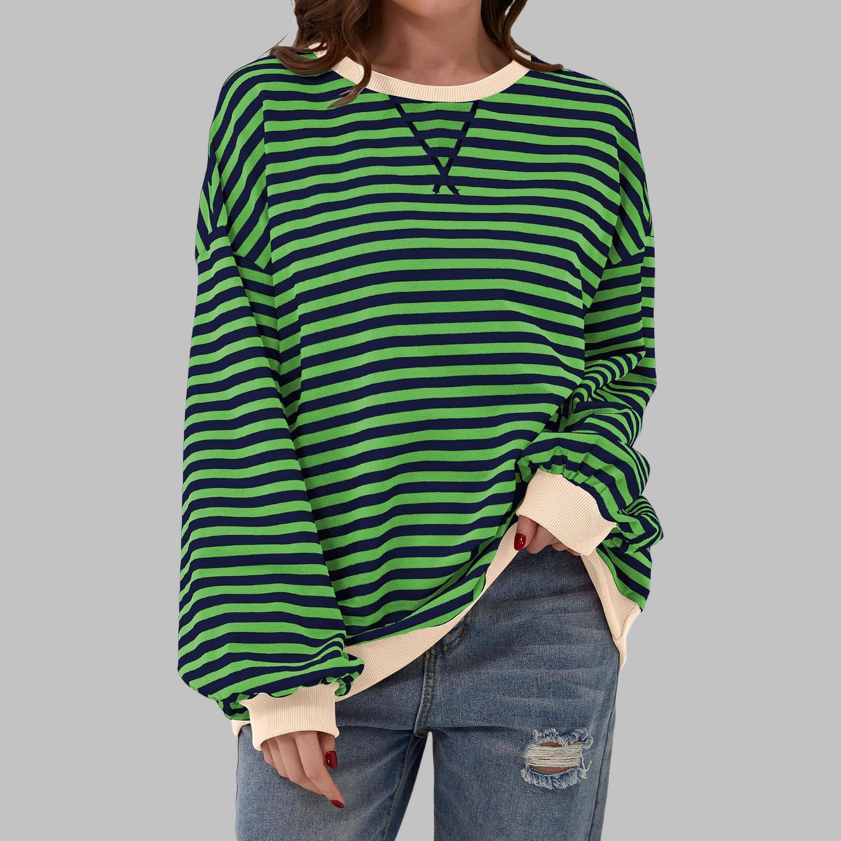 Inés | Sudadera de Rayas Mujer Manga Larga Cuello Redondo Oversize