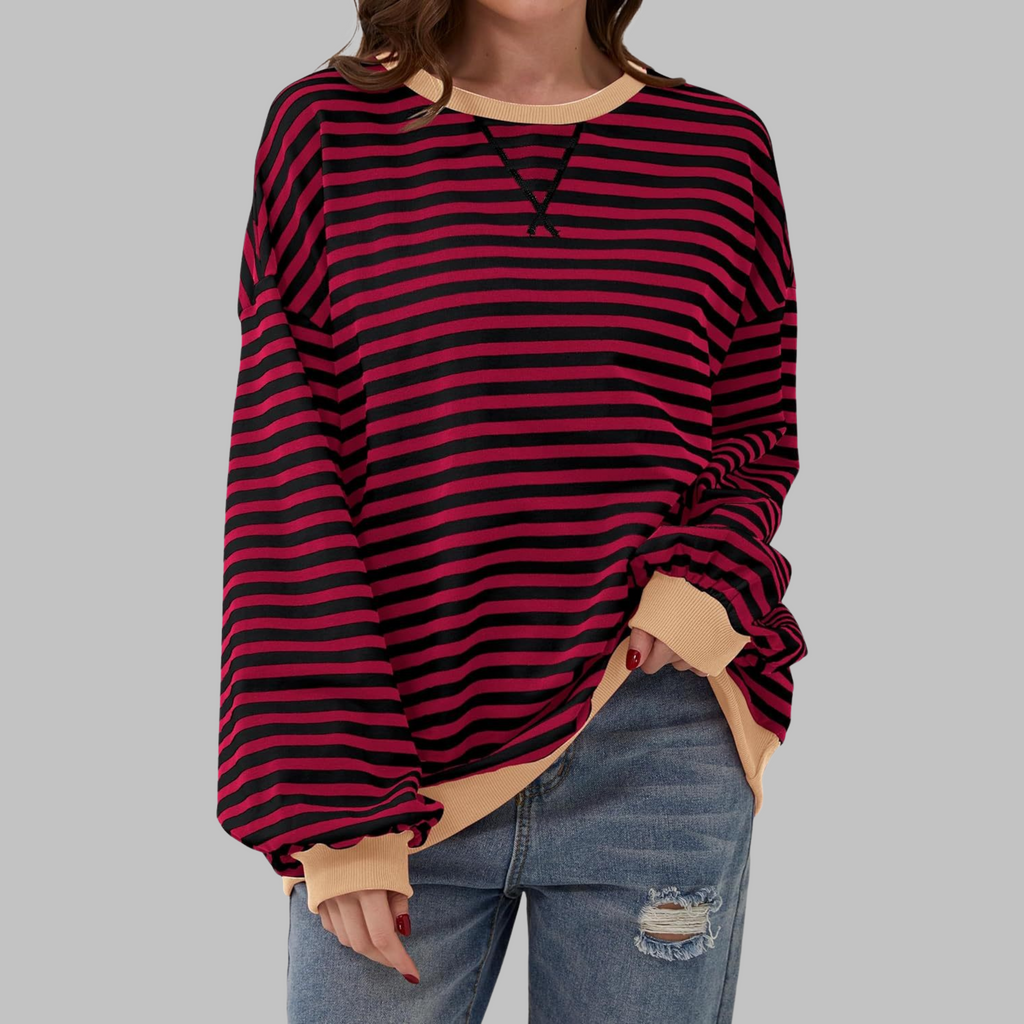 Inés | Sudadera de Rayas Mujer Manga Larga Cuello Redondo Oversize