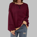 Inés | Sudadera de Rayas Mujer Manga Larga Cuello Redondo Oversize