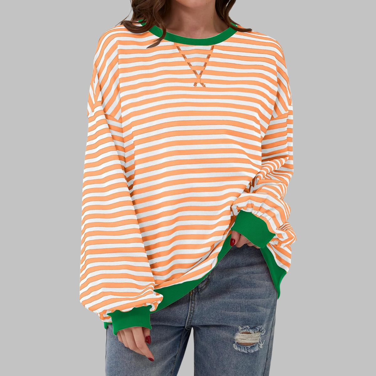 Inés | Sudadera de Rayas Mujer Manga Larga Cuello Redondo Oversize