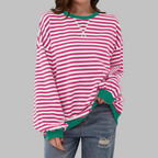 Inés | Sudadera de Rayas Mujer Manga Larga Cuello Redondo Oversize