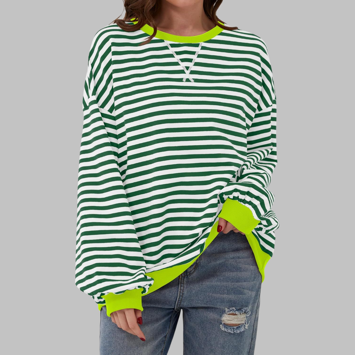 Inés | Sudadera de Rayas Mujer Manga Larga Cuello Redondo Oversize
