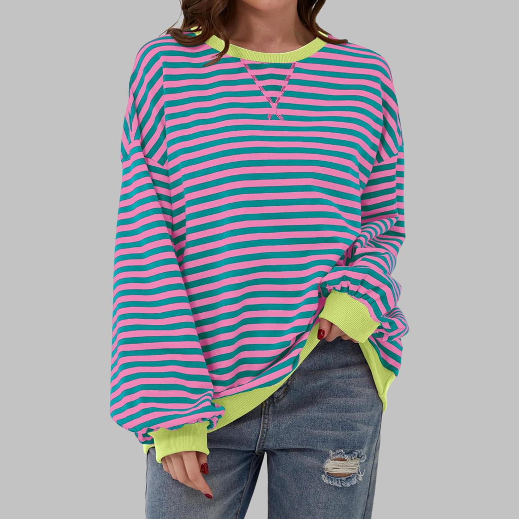 Inés | Sudadera de Rayas Mujer Manga Larga Cuello Redondo Oversize