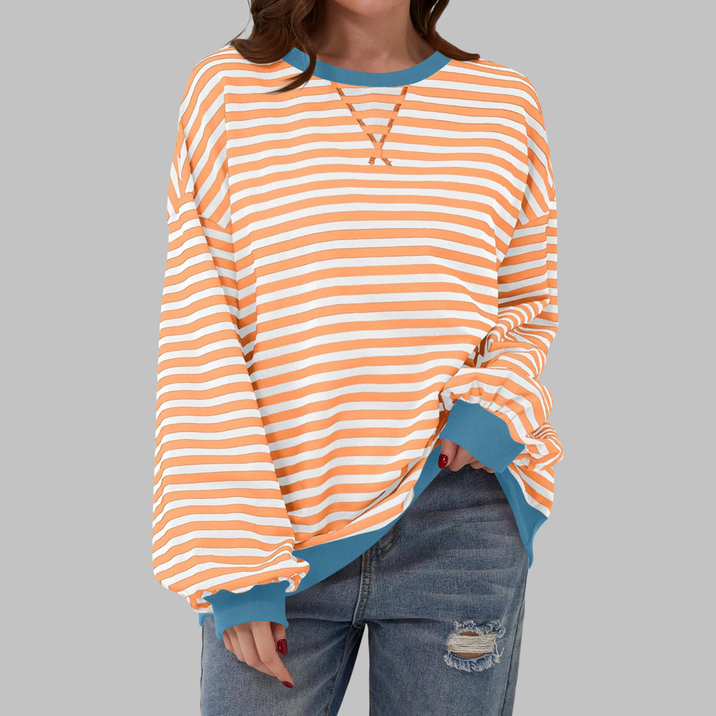 Inés | Sudadera de Rayas Mujer Manga Larga Cuello Redondo Oversize