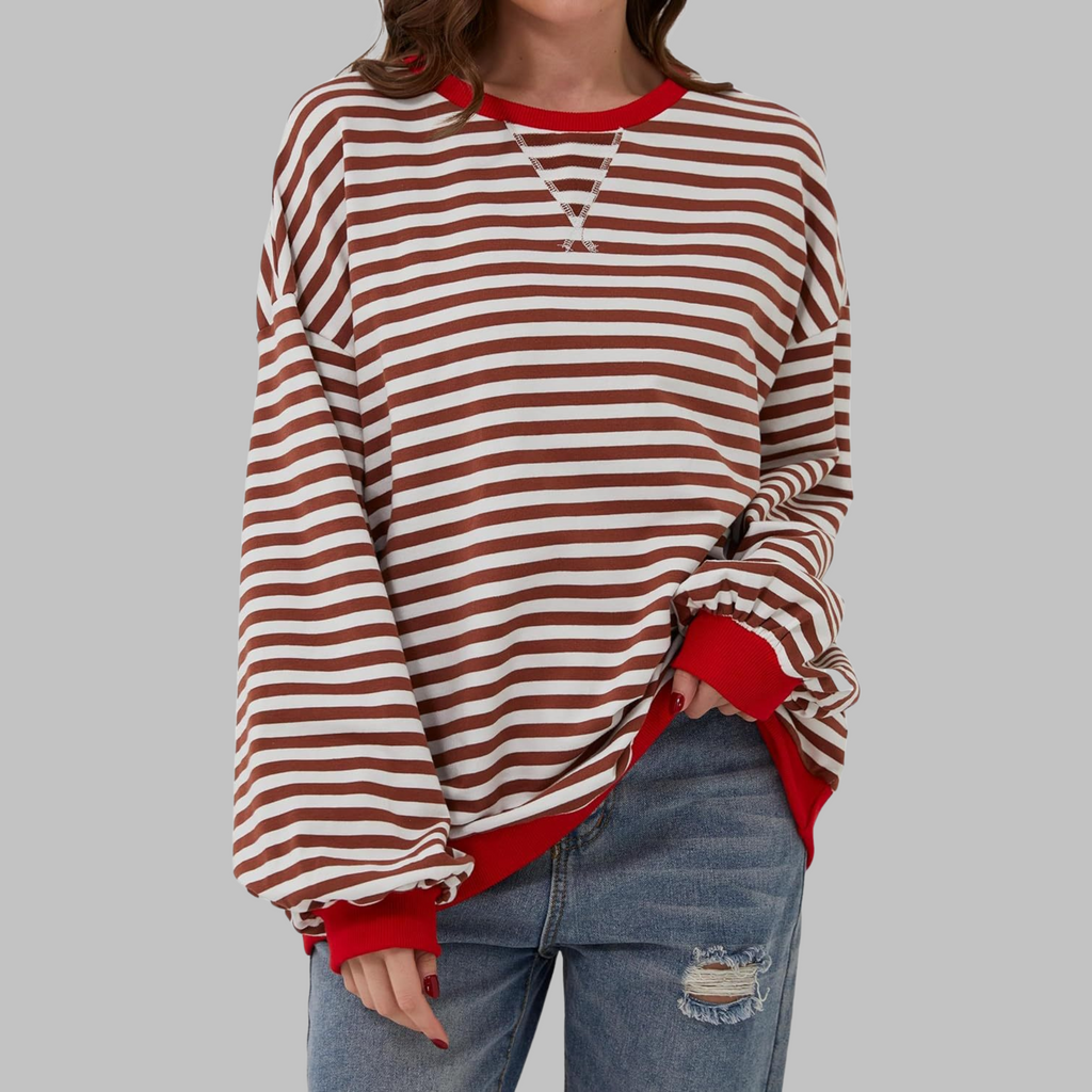 Inés | Sudadera de Rayas Mujer Manga Larga Cuello Redondo Oversize