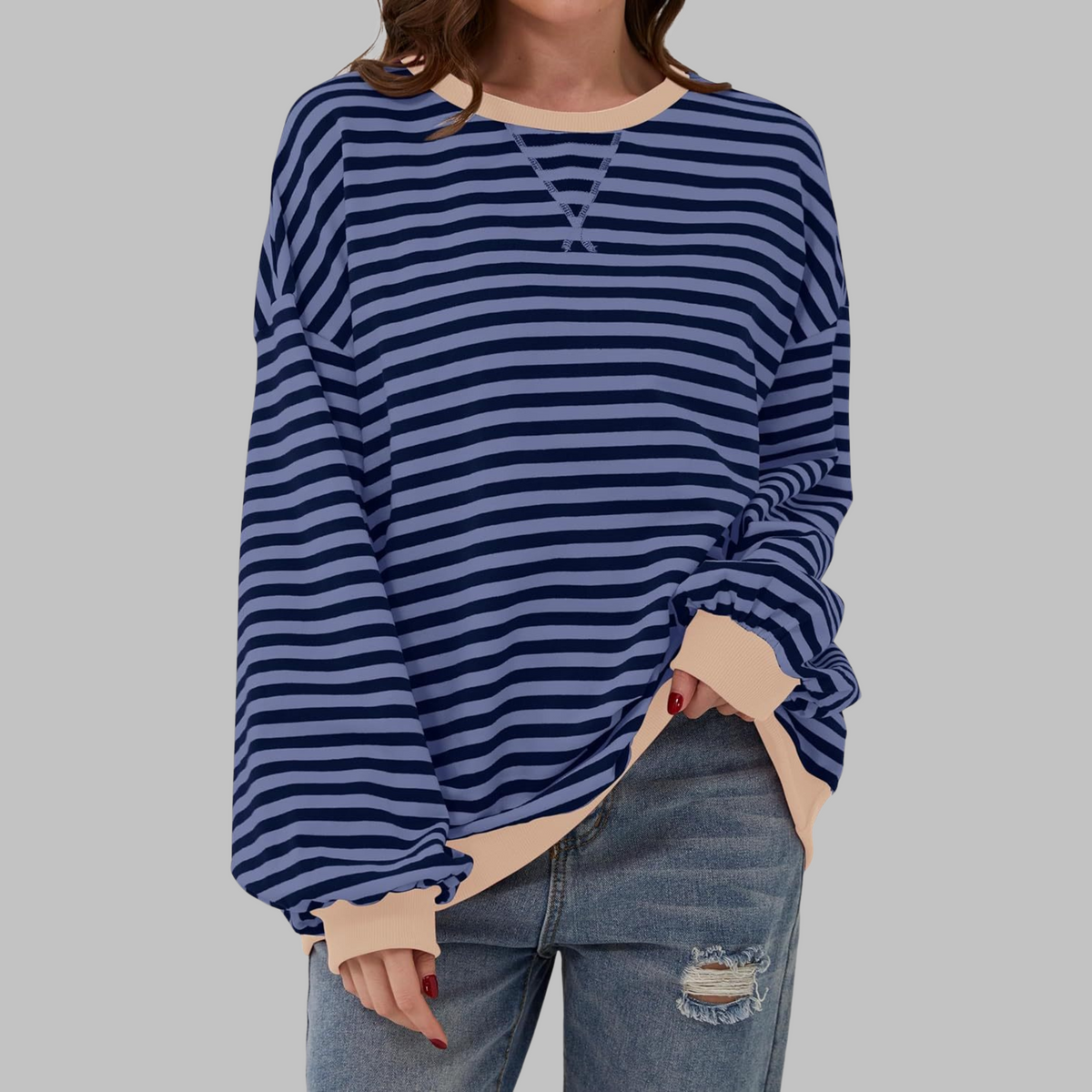 Inés | Sudadera de Rayas Mujer Manga Larga Cuello Redondo Oversize