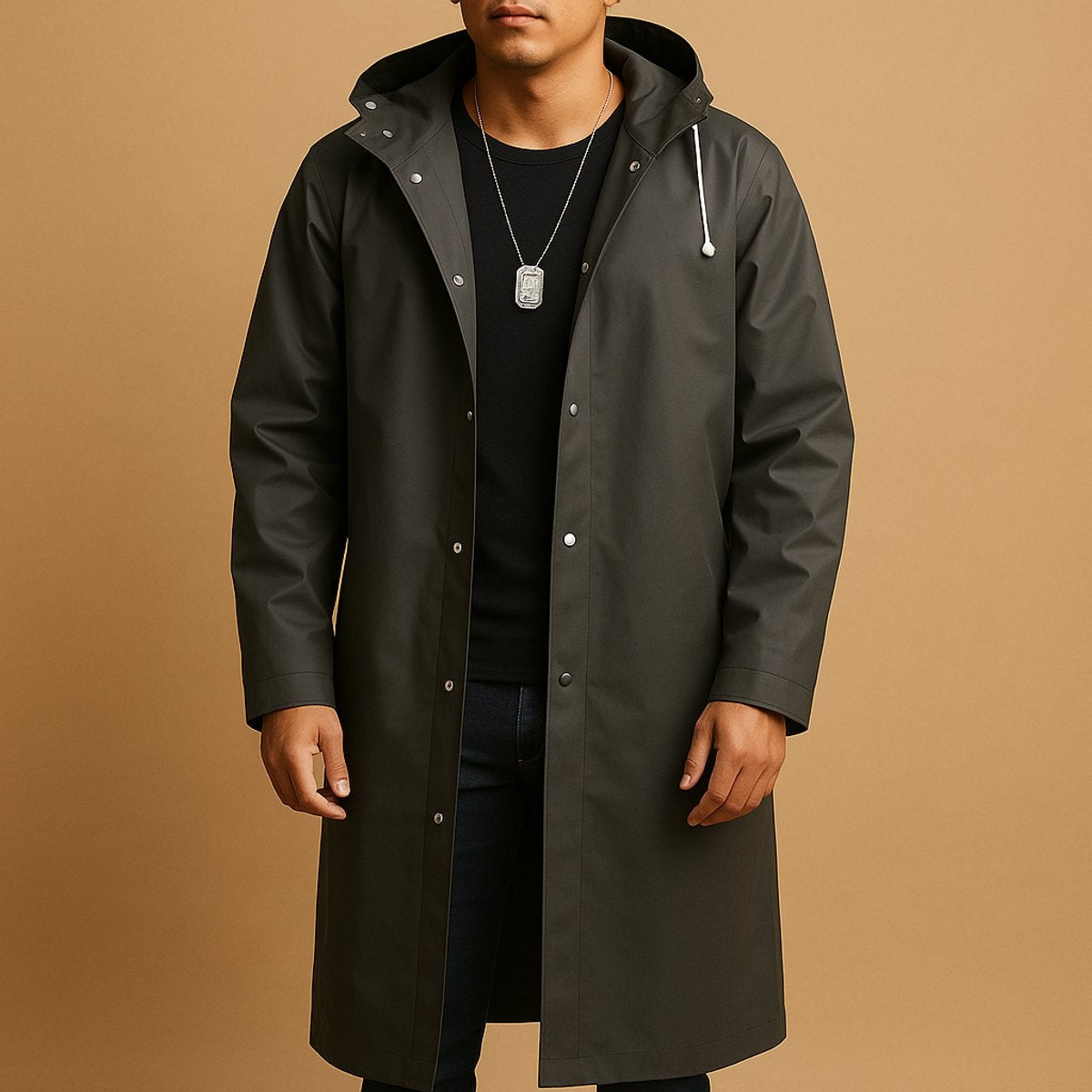 Timoteo | Chaqueta Impermeable Larga Hombre con Capucha