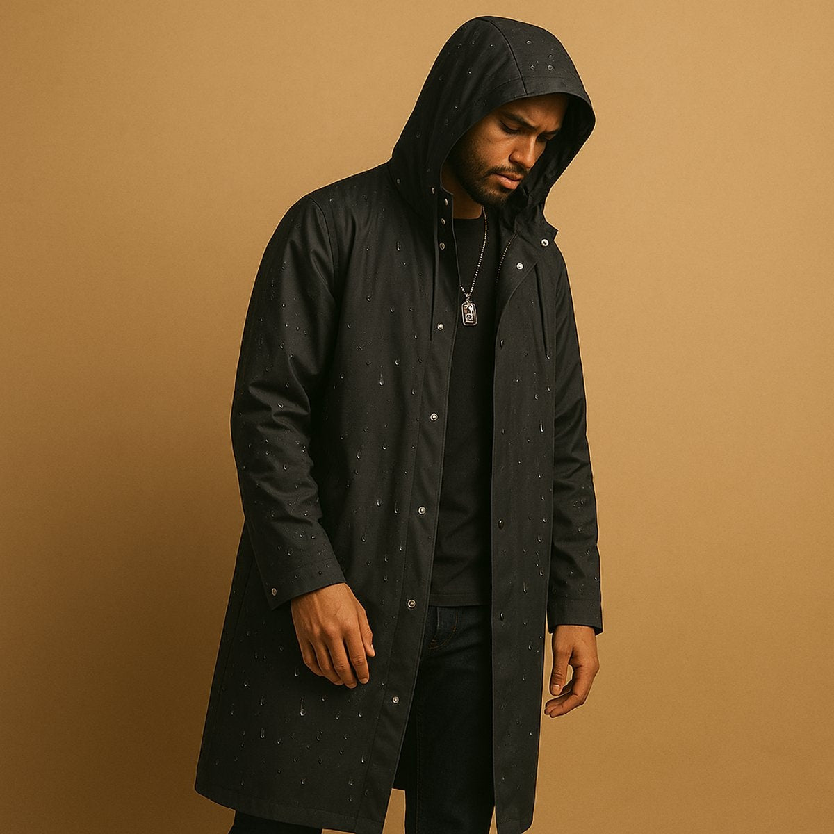 Timoteo | Chaqueta Impermeable Larga Hombre con Capucha