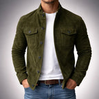 Elías | Chaqueta Militar de Ante Hombre Cuello Mao Bolsillos